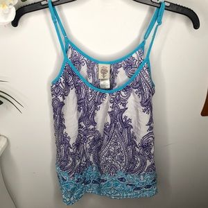 In Bloom White & Blue Floral Paisley Design Tank Top Size Medium